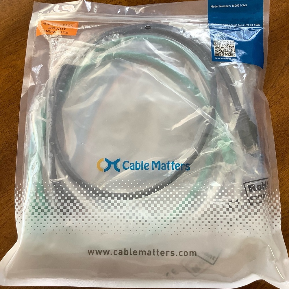 CABLE MATTERS 5 color pack Cat 6 UTP 24 AWG Ethernet patch cables